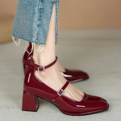 Women Pumps Fashion Mary Patent Leather Jane Ladies Low Heel Shallow Round Toe Solid Party Shoes Zapatos Mujer Primavera Verano