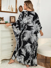 V Neck Long Sleeve Casual Printed Side Split Kaftan Dress For Women Clothing Beach