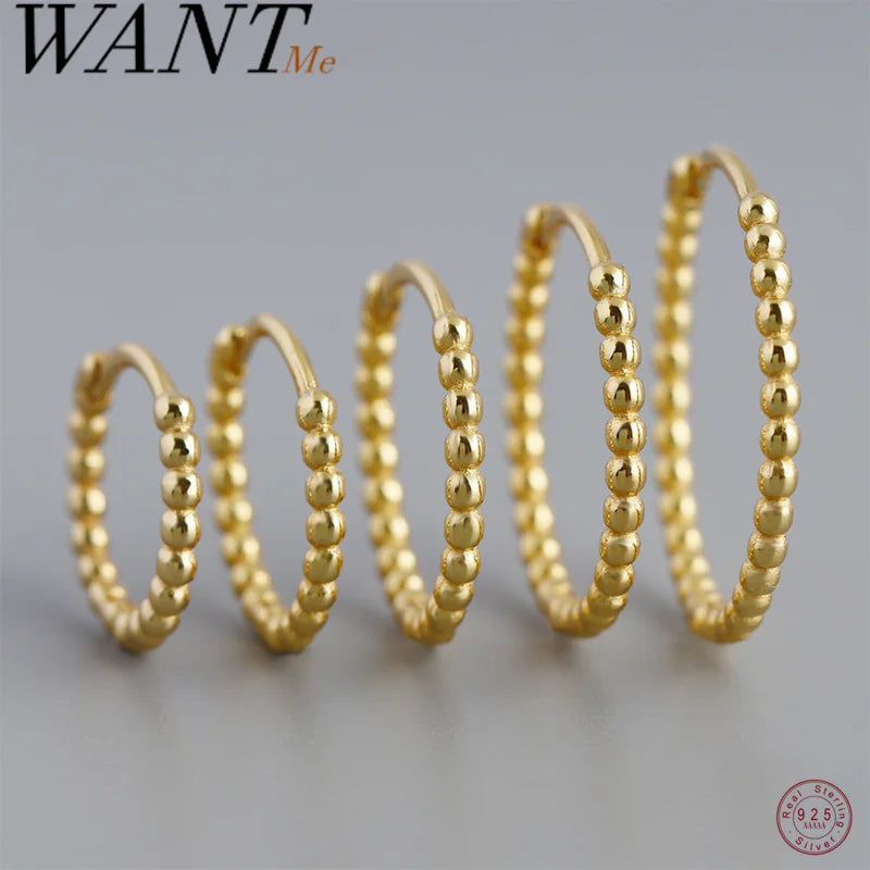 WANTME 925 Sterling Silver Fashion Minimalist Beads Huggies Hoop Earrings for Women Trend Charm Ear Buckle Bohemian Jewelry Gift