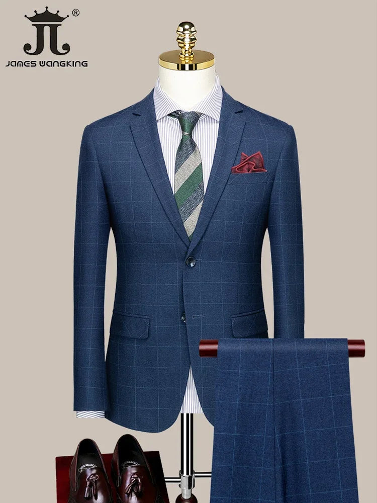 Tuxedo for Mens: Blazer Vest Pants High-end Brand Boutique Plaid Casual Business Suit