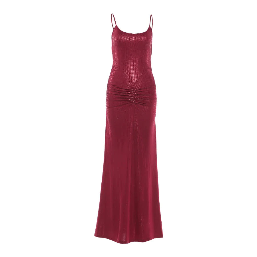 Weird Puss Glitter Sticker Dress Women Ruched Patchwork 2026 Summer Trend Elegant Birthday Party Backless Stretch Skinny Bodycon