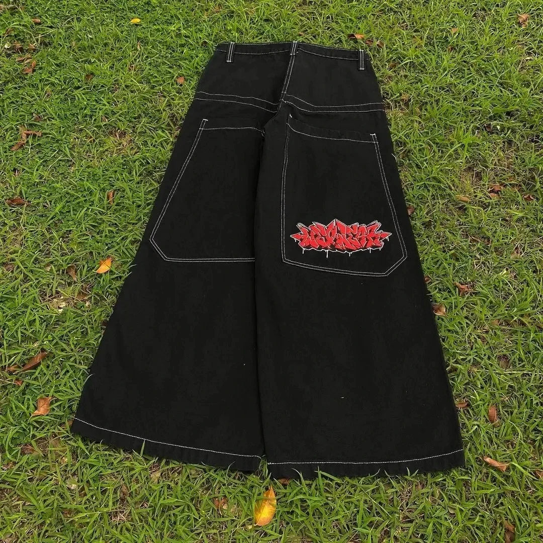 Y2K Baggy Jeans Vintage Men Black Washed Hip Hop Goth Denim Pants
