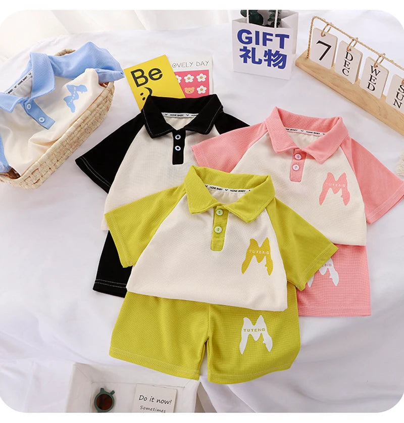 Children Clothing  Kids Clothes Quick Drying Polo Shirt Sets Boys T-shirt Shorts Summer Cotton Short Sleeve Fashion Suit2PCS