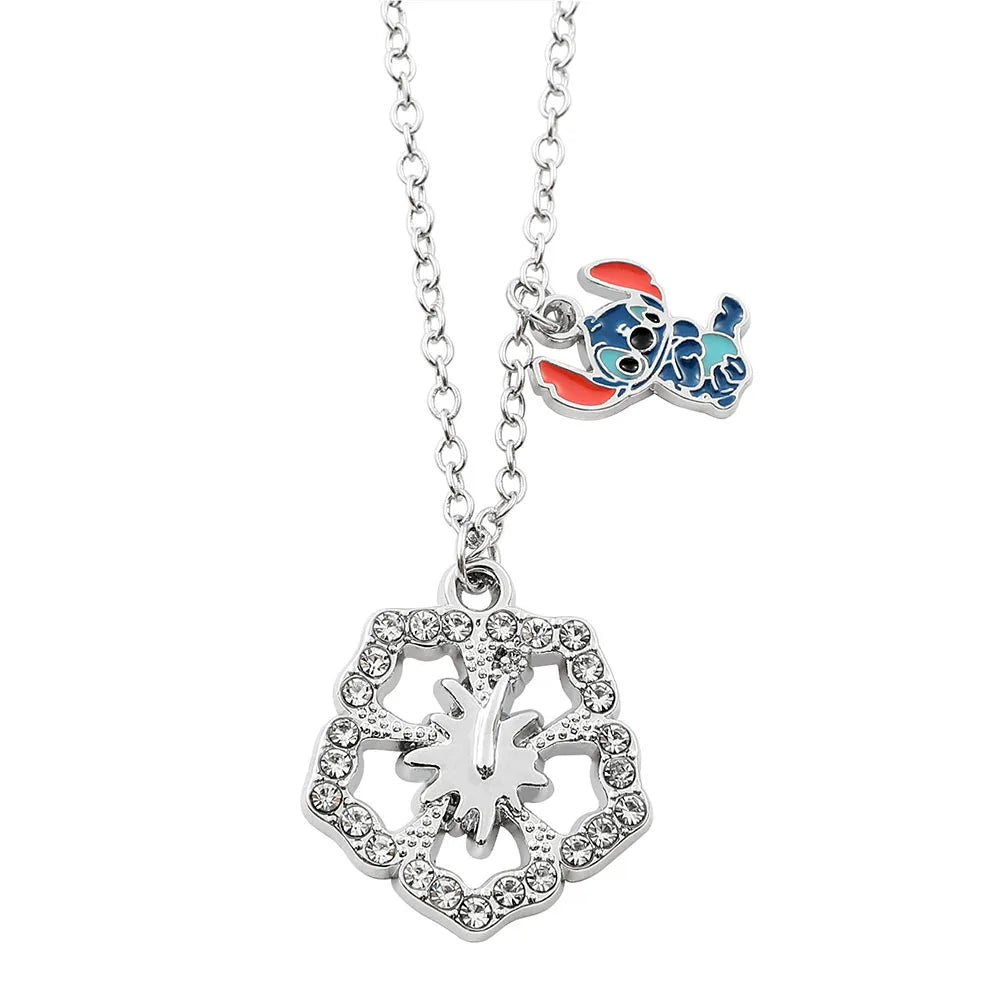 Disney Stitch Cartoon Pendant Necklace Cute Filled Rhinestones Jewelry Personality Sweater Chain Gift for Fashion Lovers