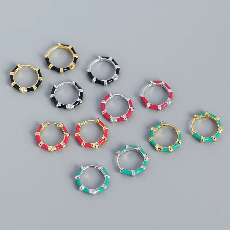 925 Sterling Silver Earring Colorful Dripping Oil Material Ear Ring Ear Buckle Rhombus Shape Trend Wild Girl Women Boy Ear Jewel