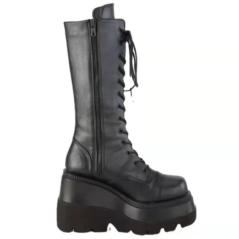 Winter Boots Women Platform Shoes Booties Rain Combat Military Short Leather Black
