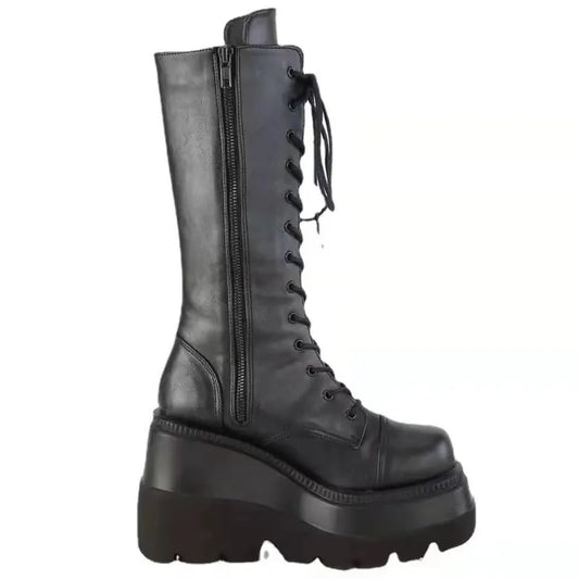 Winter Boots Women Platform Shoes Booties Rain Combat Military Short Leather Black
