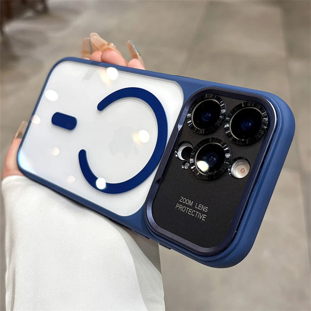 Luxury Magnetic Metal Lens Bumper Protection Case For iPhone 17 16 15 14 13 Pro Max Plus For Magsafe Acrylic Translucency Cover