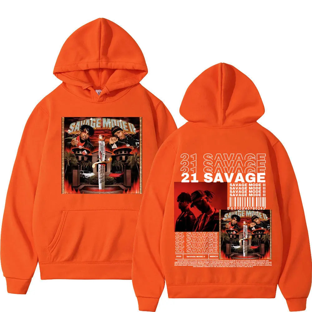 Rapper 21 Savage Music Album Double Sided Graphic Hoodie High Street Fashion