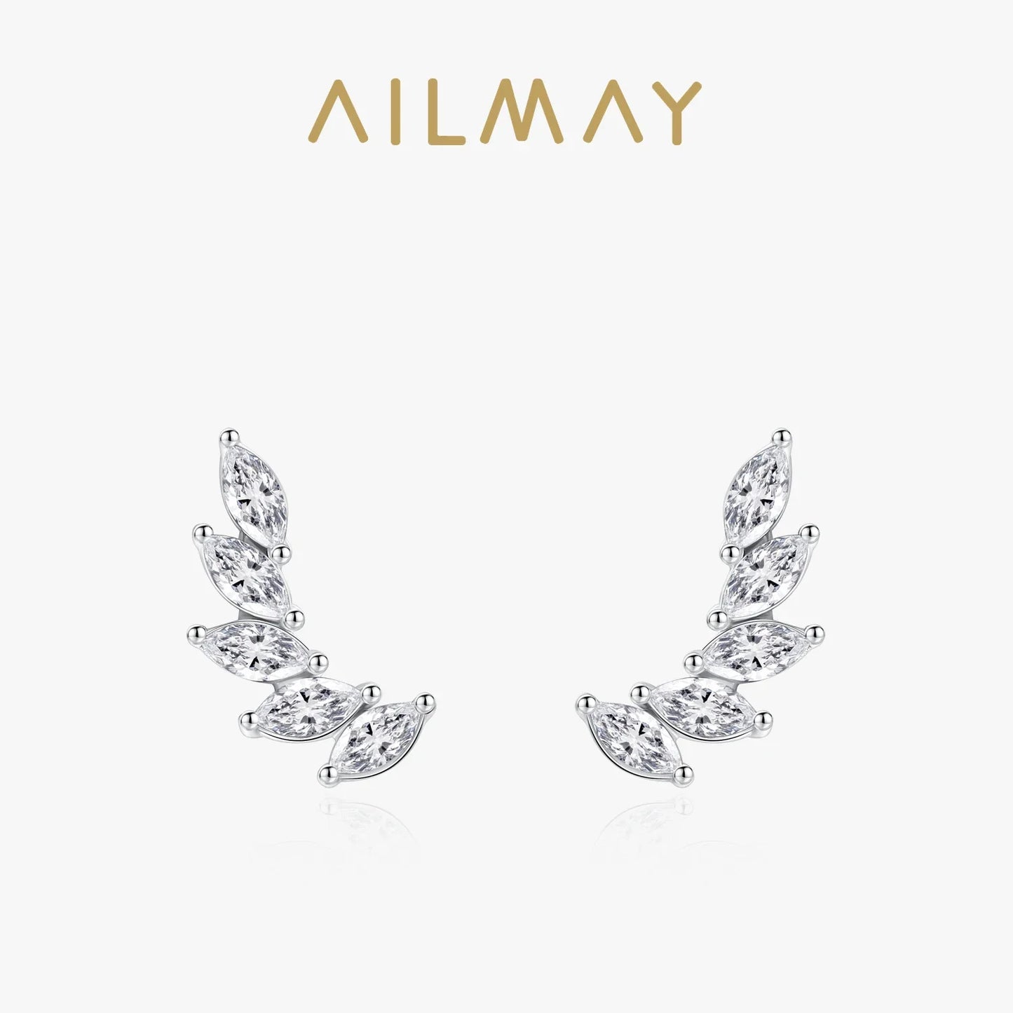 Ailmay Genuine 925 Sterling Silve Fashionc Luxury Feather Wings Design Sparkling Zircon  For Women Wedding Engagement Jewelry