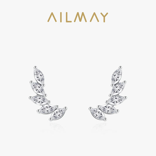 Ailmay Genuine 925 Sterling Silve Fashionc Luxury Feather Wings Design Sparkling Zircon  For Women Wedding Engagement Jewelry
