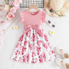 Dress For Kids 4-7 Years old Cotton Ruffled Sleeveless Floral Princess Dresses