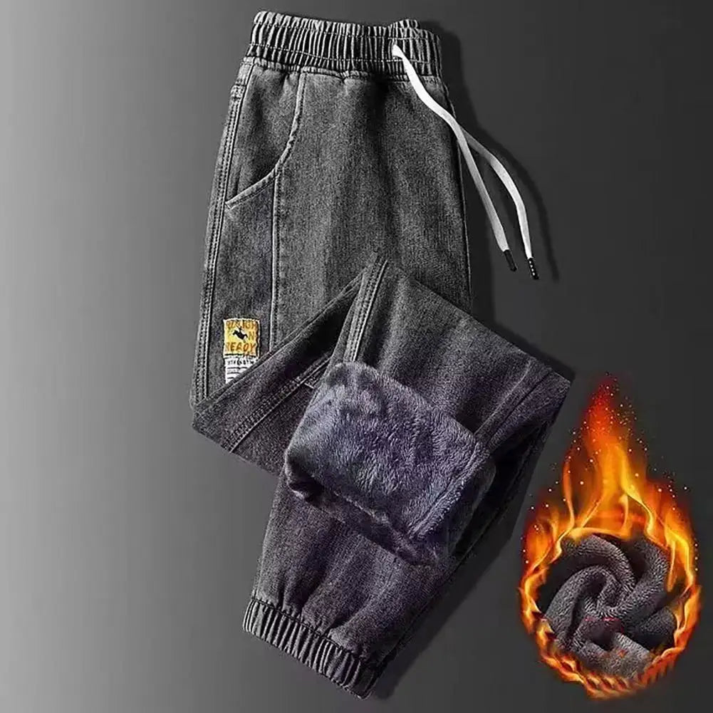 Autumn Winter Blue Cargo Jeans Men Streetwear Denim Jogger Pants Baggy Jean