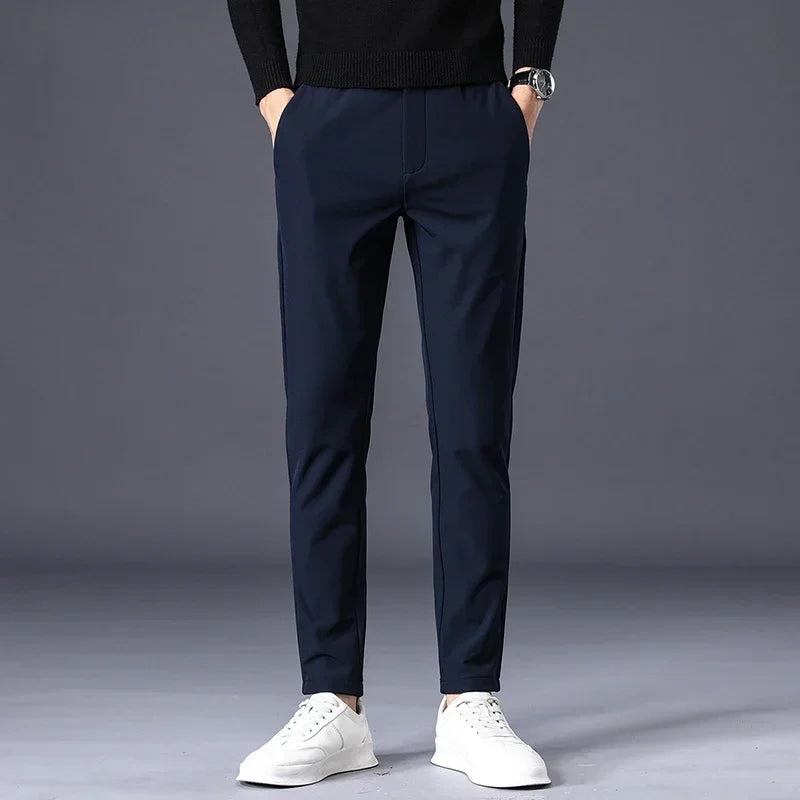Autumn Winter Pants Men Thicken Fleece Lined Warm Elastic Waist Outdoor Sweatpants