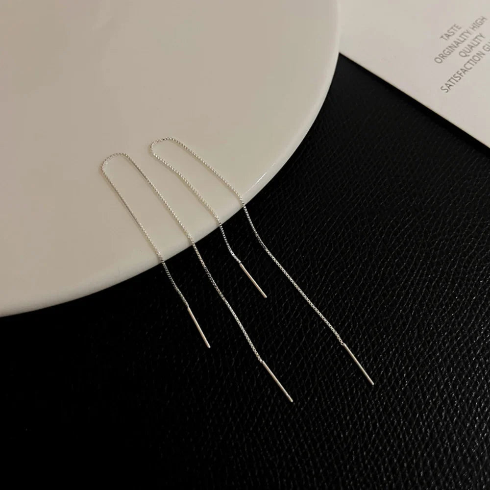 Minimalist Long Tassel Ear Line Drop Earrings for Women Korean Fashion Stainless Steel Chain Hanging Earings Jewelry Party Gifts