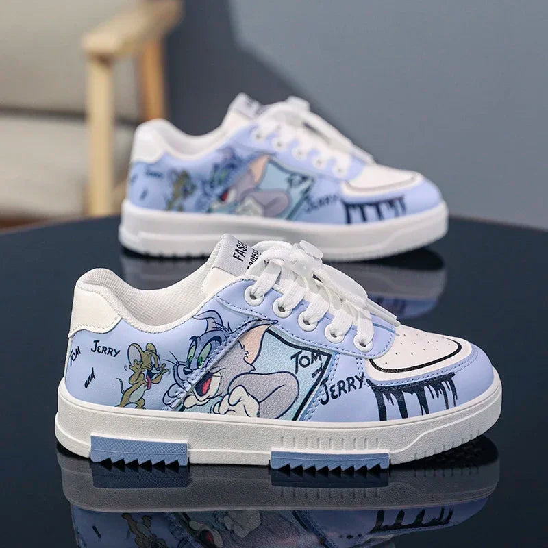 Four Seasons Children's Shoes Soft Bottom Fashion Leather Kids Flat Sneakers Cartoon Boys Girls Casual Sports Running Shoes