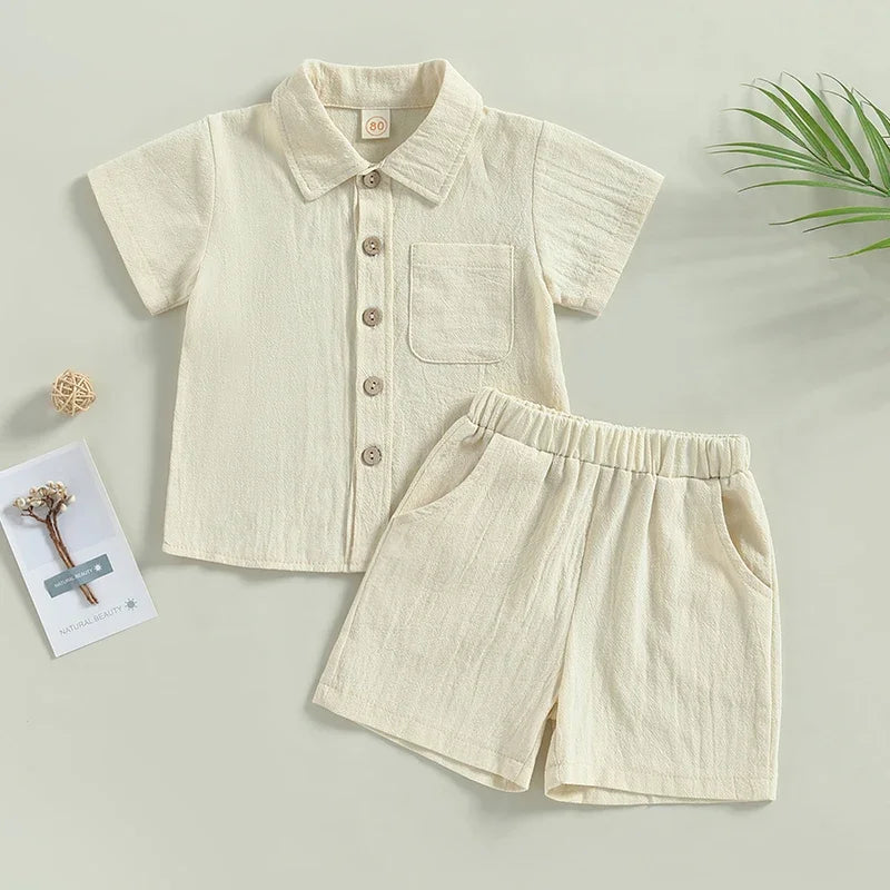 0-4Y Kids Boys Casual Shorts Set Baby Toddler Short Sleeve Buttons Up Shirts + Short Pants Children Summer Clothing Homewear