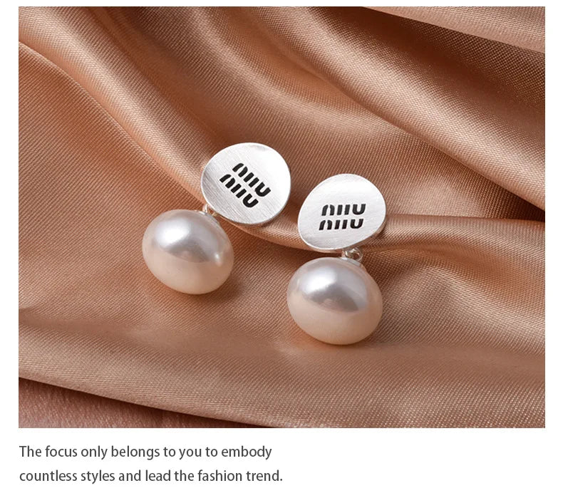 Luxury Brand 18K Gold Plated French Pearl Pendant Earrings, Trendy Women's Jewelry Accessories，Wedding Banquet Anniversary Gift
