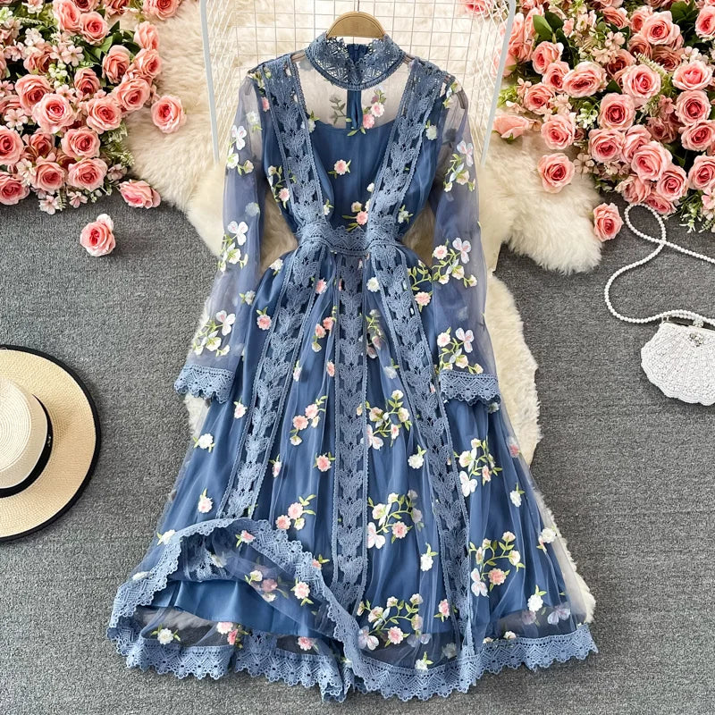 Evening Dresses: Boho Flowers Tulle Floral Blue Elegant Holiday Party
