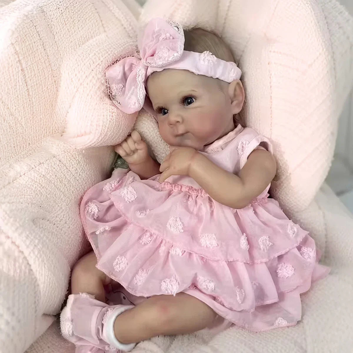 JOYORA Full Body Vinyl Girl Rebirth Doll Visible Blood Vessel Rebirth Doll, Pink Dress Butterfly Christmas Gift Family Holiday