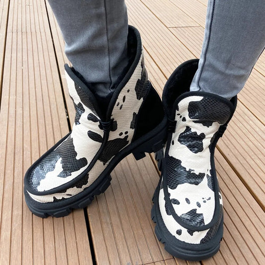 Women Winter Ankle Boots Ladies Chunky Heels Wool Snow Boots