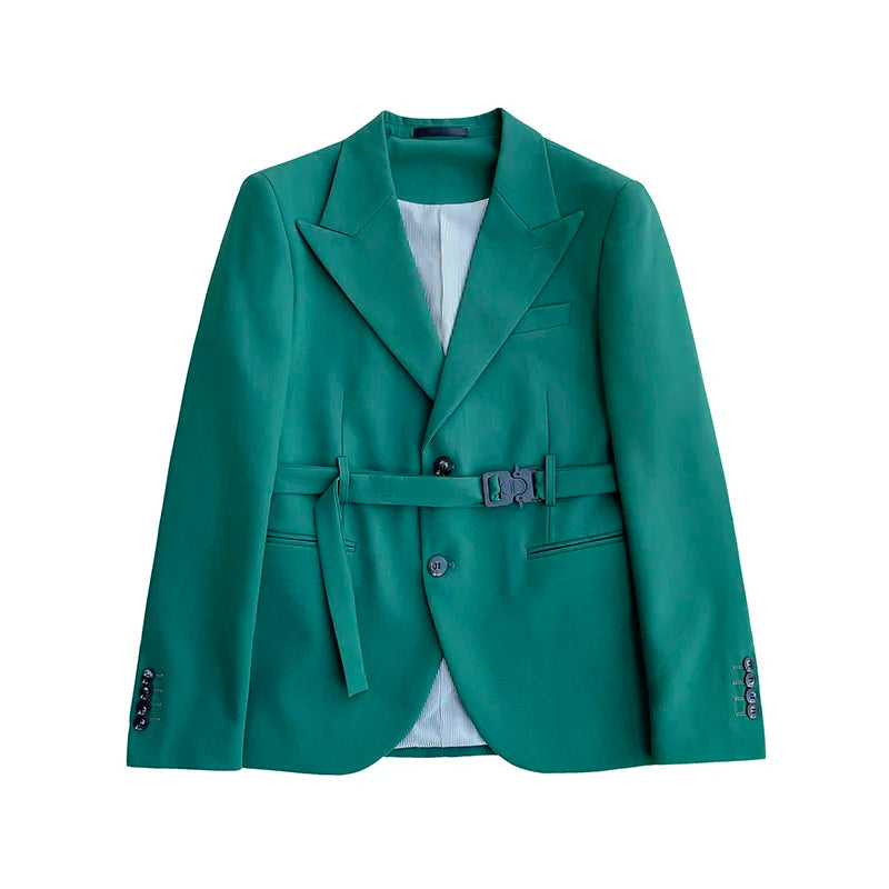Beach Wedding Outfit Men: Men's Suit Set with Belt Decoration, Casual Two-Piece Suit