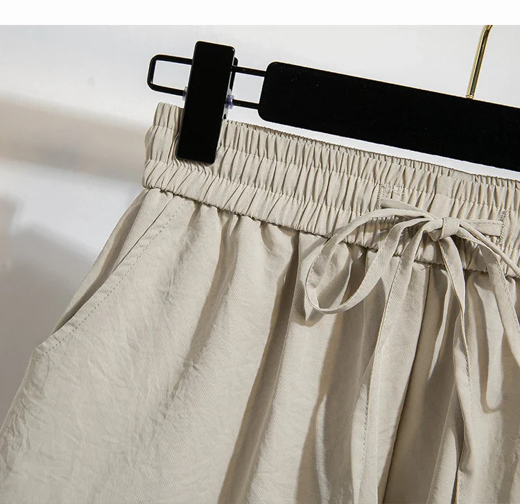 Plus Size Summer Shorts For Women 2025 Summer Ice Silk Drawstring Large Size Loose Shorts Women Korean Streetwear Shorts Female