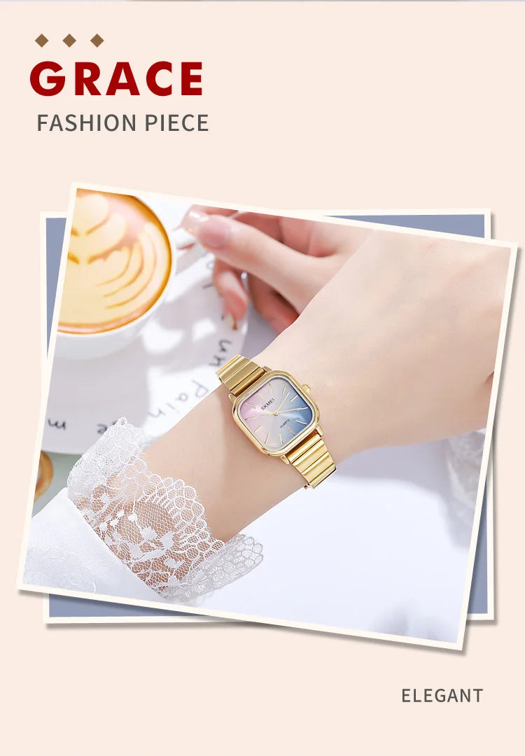 Skmei Women’s Bracelet Quartz Watches Luxury Stainless Steel Strap Waterproof Casual Analog Wristwatch Fashion Female Time