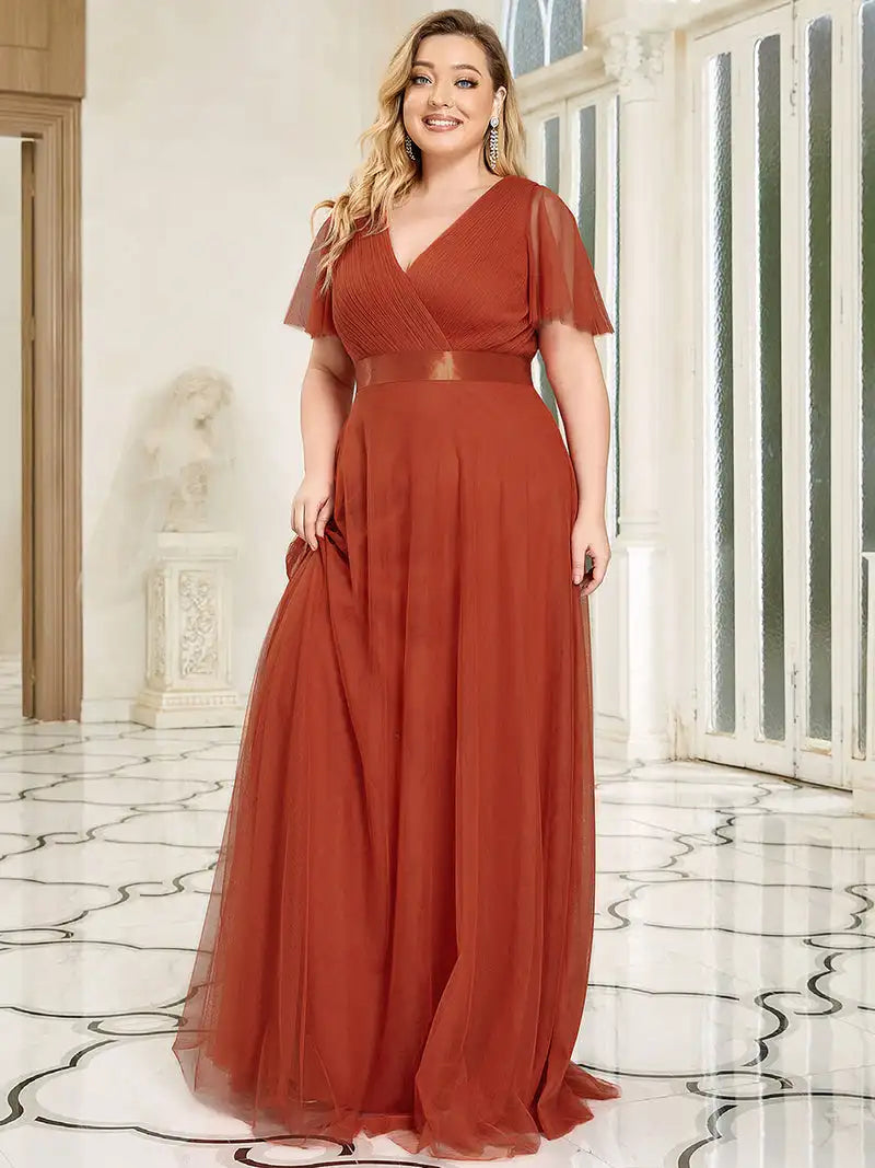 Evening wear Dresses: Plus Size Elegant Evening Dress Long V neck