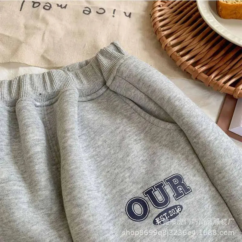 2-6 Years Boys Round Neck Sweater Sets Boys Warm Casual Loose 2Pcs Autumn Spring New Children's Long-Sleeved Letter Sports Suit