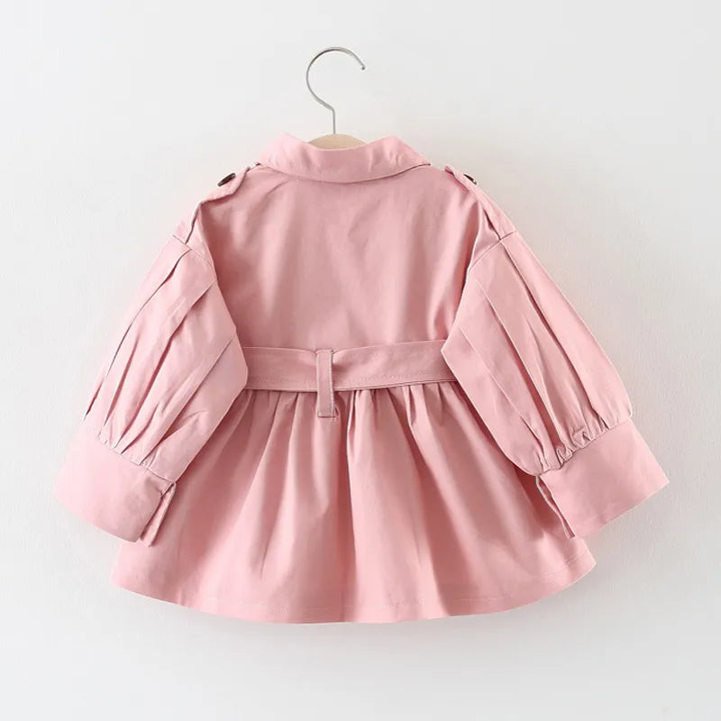 Baby Coat with Belt Cotton Autumn Spring Baby Girl Clothes Solid Color Infant Jacket