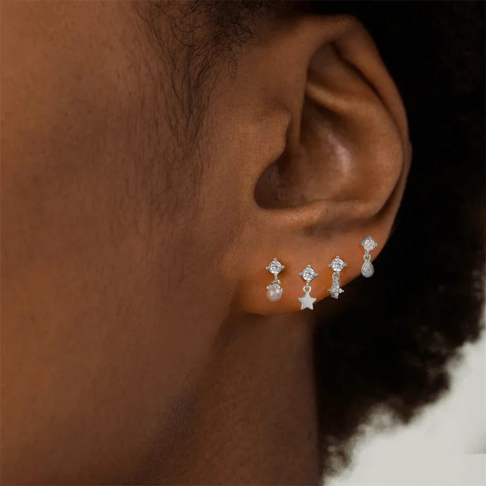 ROXI 925 Sterling Silver Star/Flower/Pearl Zircon Dangle Earrings For Women 1pc Simple Earrings For Women Girl Wedding Gift