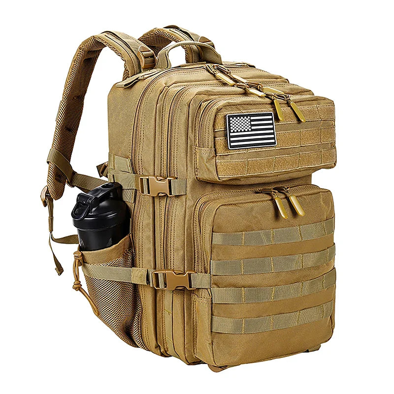 LHI 45L Tactical Backpack for Men and Women Large Athlete Gym Bag Outdoor Sports Hiking Survival Rucksack with Bottle Holder
