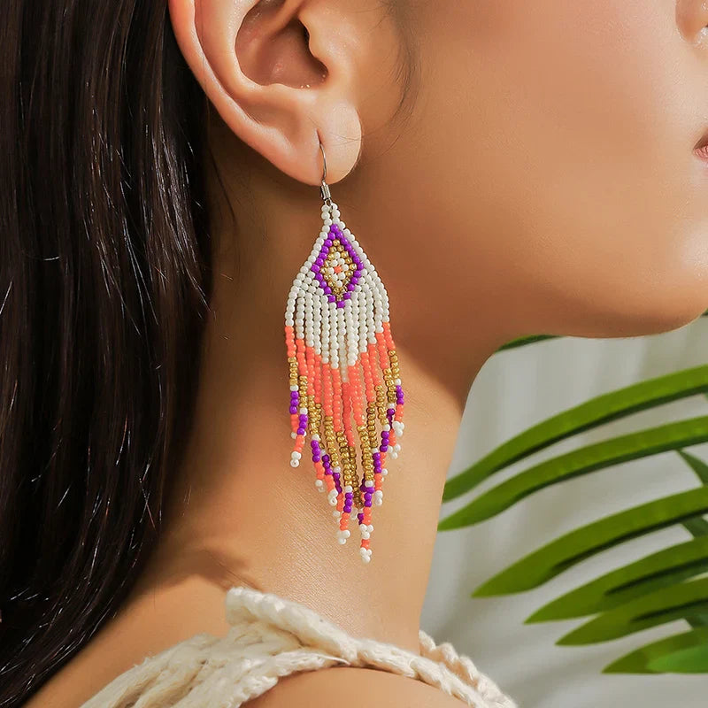 MYYA  White Rice Beads Earrings For Women Retro Boho Tassels Water Drop Earrings Exaggerated Ethnic Style Earrings Jewelry