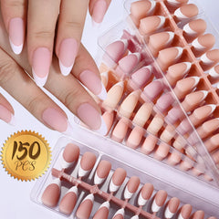 150Pcs Pre-made French False Nails Scarless Coffin Almond Fake Nail Artificial Fingernails Press on Nails for Nail Extension