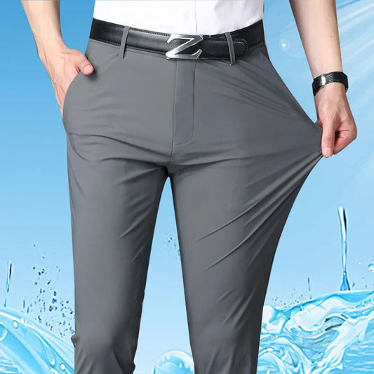 Thin Men's Trousers Four Side Elastic Milk Silk New Business Office Ice Silk Men's