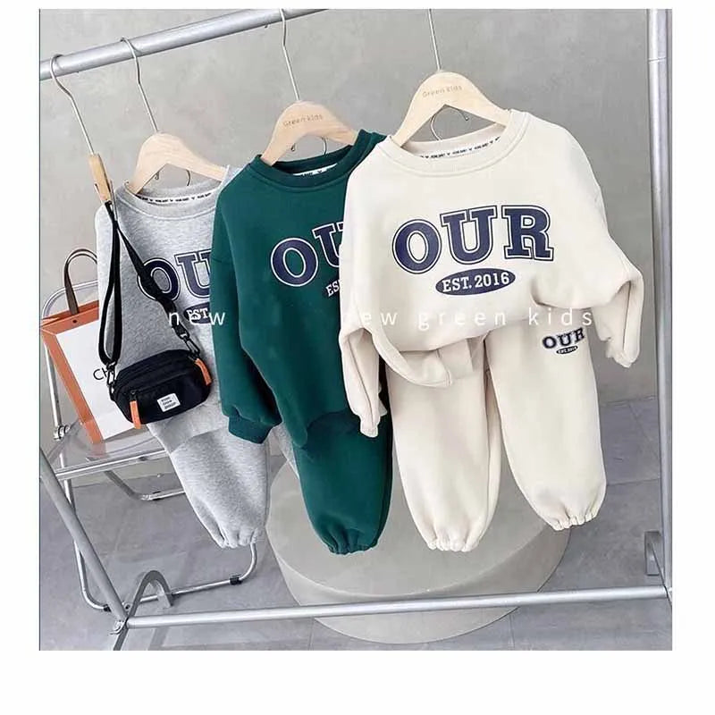 2-6 Years Boys Round Neck Sweater Sets Boys Warm Casual Loose 2Pcs Autumn Spring New Children's Long-Sleeved Letter Sports Suit