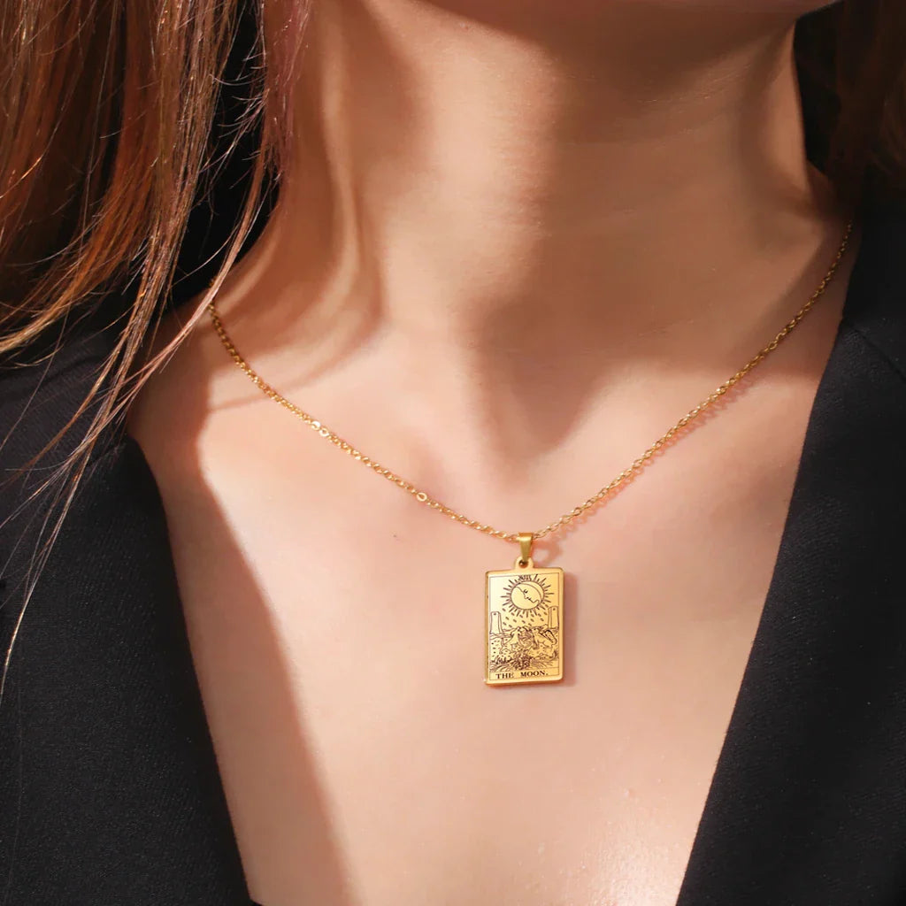 Dawapara Tarot Cards Necklace Women Stainless Steel Necklace Wealth Amulet Classic Tarot Major Arcana Divination Charm Jewelry