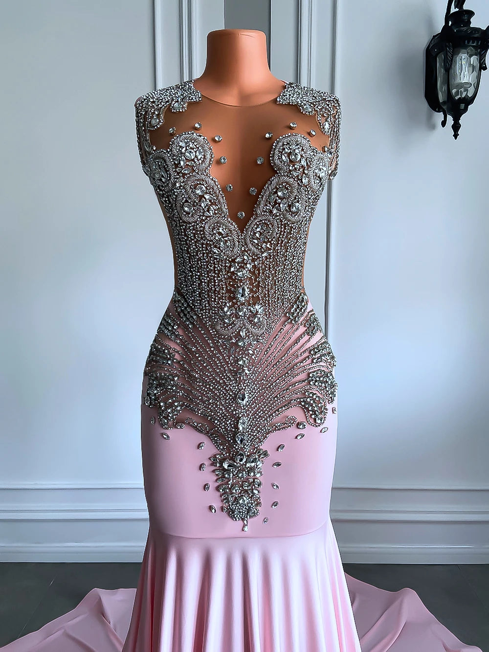 Homecoming Dresses: Mesh Top Luxury Sparkly Silver Diamond Black Party Gowns