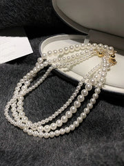 Girl’s Imitation White Pearl Magnetic Round Buckle Beads Chain Necklace