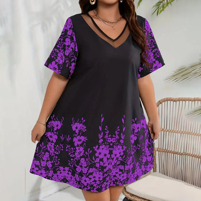 Plus Size Dress for Women Clothing 2024 Summer Large Size Short Sleeve Vacation Beach Sundress Slim Oversized Female Clothing