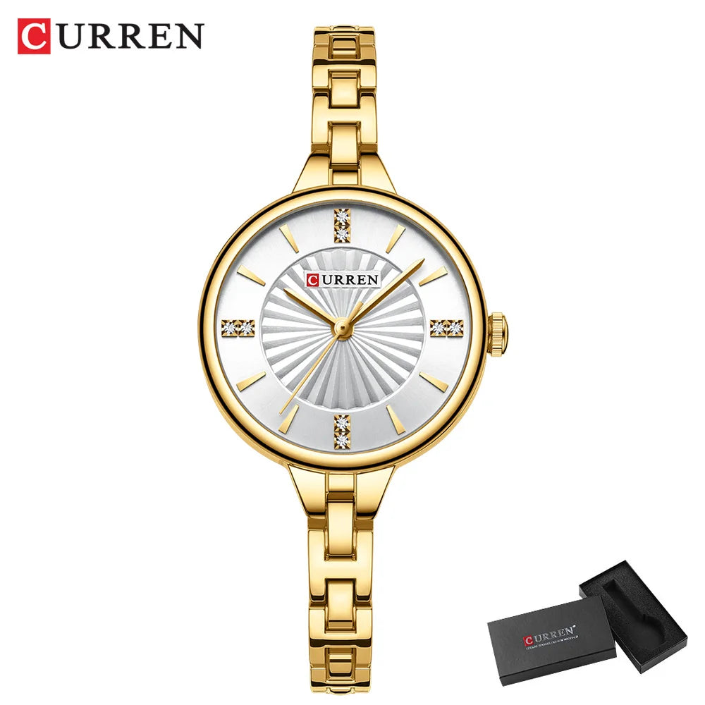 CURREN Luxurious and Elegant Round Dial with Stainless Steel Bracelet Fashion Dress Quartz Watches for Women