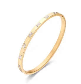 Stainless Steel Inlaid Zircon Bangle Round Bracelets