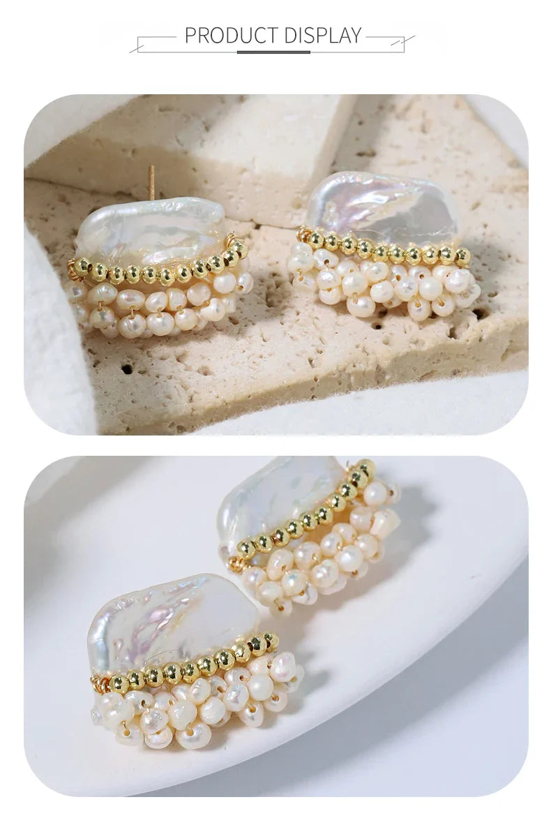 Natural Freshwater Baroque Pearl Earrings Korean Style Women Luxury Jewelry Fashion Ladies and Girls Gift GE1586