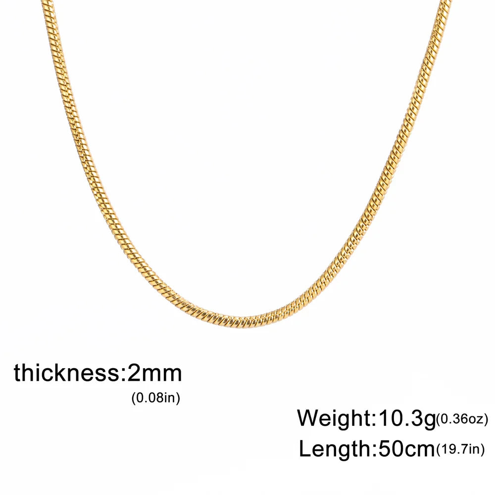 My Shape Round Snake Chain Necklace for Women Men Stainless Steel Link Chain 0.9mm 1.2mm 2mm Chains Choker Fashion Jewelry Gifts