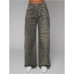 Leopard Print Womens Jeans High Waist Vintage Hip Hop Casual Straight Baggy Y2K Pants