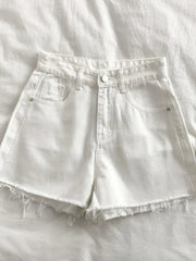 Korean High Waist Raw Edge Denim Shorts Women Summer Basic Button Pocket Jean