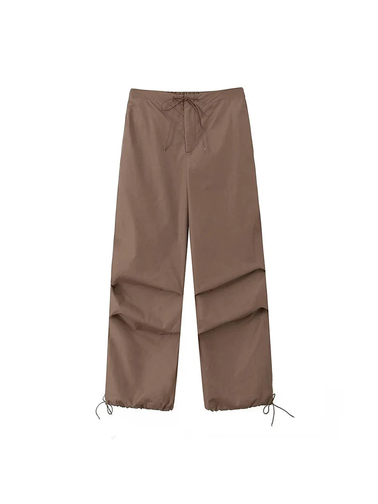 Women Fashion Parachute Cargo Pants Vintage Jogging Trousers High Elastic Waist