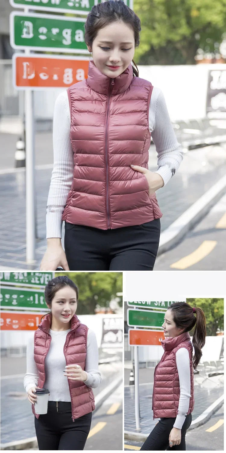 Down Jacket Women Sleeveless Ultra Light Down Vests Slim Jacket Girl Gilet Lightweight