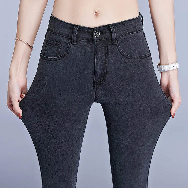 Jeans for Women Mom Jeans Blue Gray Black Woman High Elastic Stretch Jeans
